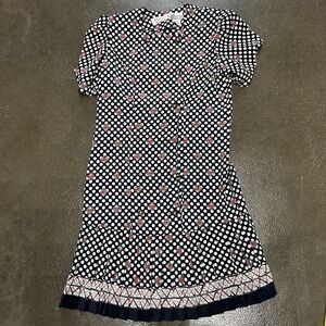 Liz Roberts Dress Womens 8 Navy Polka Dot Short Sleeve Button Front Midi